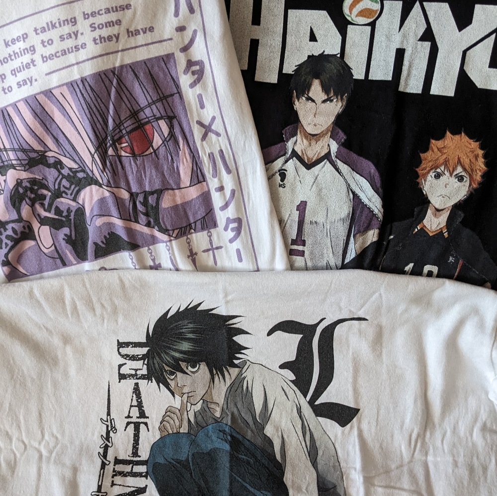 Haikyu-T ,Death note-T large, HXH Med all worn oversized graphic T-shirts bundle